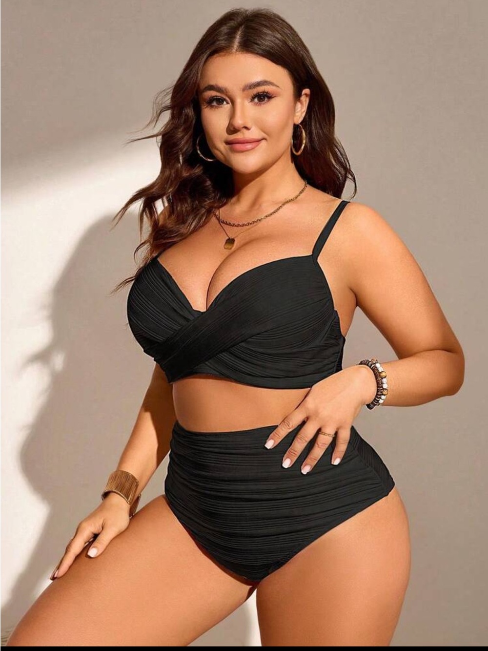SHEIN Black Ruched High Waisted Bikini Set 1XL NWT